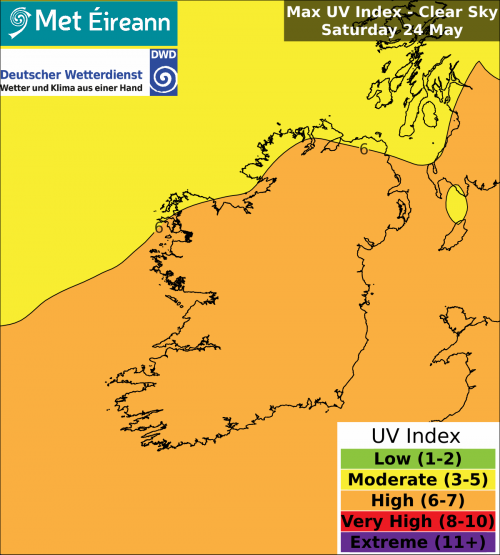 Max UV Index - Clear Sky - Saturday, 24 May 2025 Max UV Index - Clear Sky - Saturday, 24 May 2025