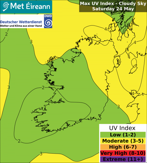 Max UV Index - Cloudy Sky - Saturday, 24 May 2025 Max UV Index - Cloudy Sky - Saturday, 24 May 2025