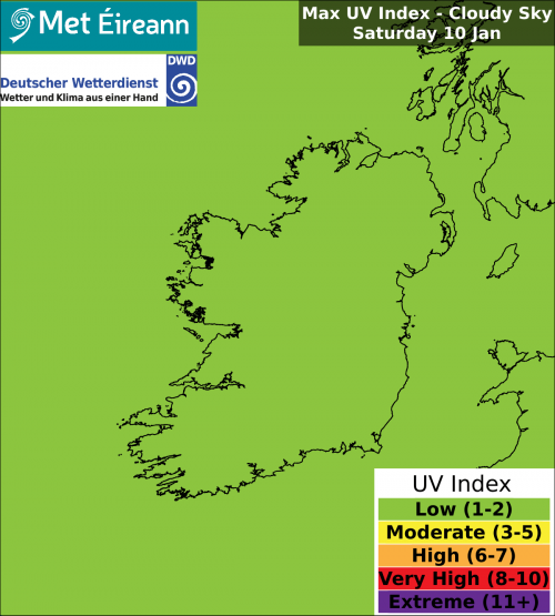 Max UV Index - Cloudy Sky - Saturday, 10 Jan 2026